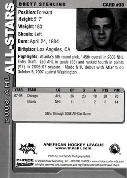 2007-08 Choice 2008 AHL All-Stars #38 Brett Sterling Back