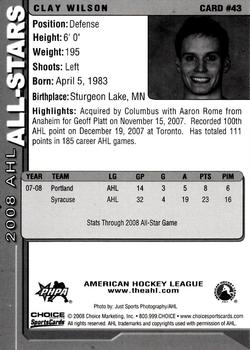 2007-08 Choice 2008 AHL All-Stars #43 Clay Wilson Back