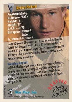 1991 Star Pics #41 Markus Naslund Back