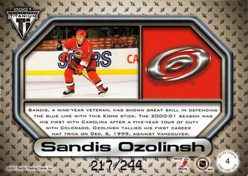 2000-01 Pacific Private Stock Titanium - Game-Used Gear #4 Sandis Ozolinsh Back