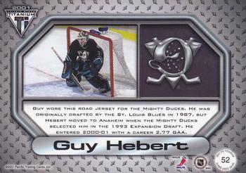 2000-01 Pacific Private Stock Titanium - Game-Used Gear #52 Guy Hebert Back