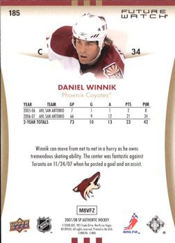 2007-08 SP Authentic #185 Daniel Winnik Back