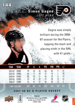 2007-08 Upper Deck Be a Player #144 Simon Gagne Back