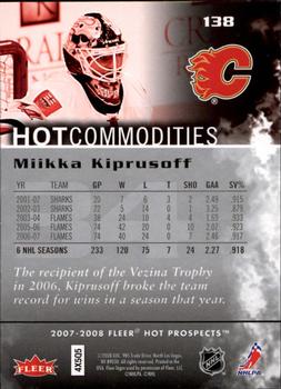 2007-08 Fleer Hot Prospects #138 Miikka Kiprusoff Back