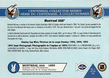 1992-93 High Liner Stanley Cup #1 Montreal AAA Back