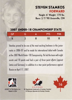 2007-08 In The Game O Canada #16 Steven Stamkos Back