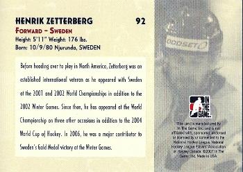 2007-08 In The Game O Canada #92 Henrik Zetterberg Back