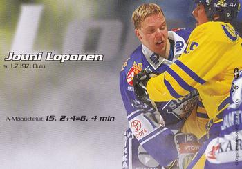 1998-99 Cardset Finland - Finnish National Team #12 Jouni Loponen Back