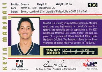 2007-08 In The Game Heroes and Prospects #136 Kevin Marshall Back