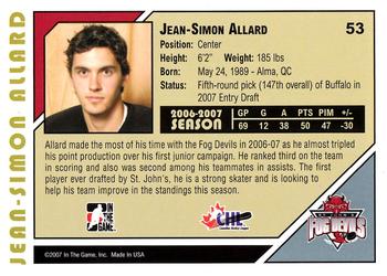 2007-08 In The Game Heroes and Prospects #53 Jean-Simon Allard Back