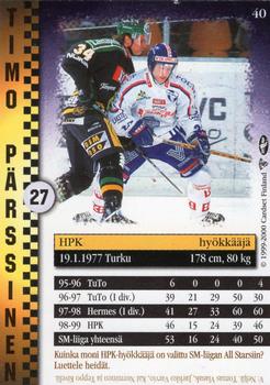 1999-00 Cardset Finland #40 Timo Pärssinen Back