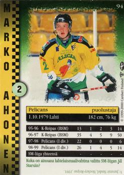 1999-00 Cardset Finland #94 Marko Ahonen Back