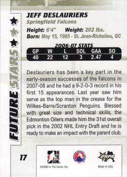 2007-08 In The Game Between the Pipes #17 Jeff Deslauriers Back