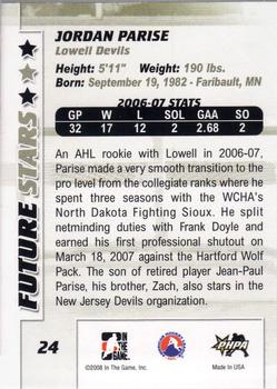 2007-08 In The Game Between the Pipes #24 Jordan Parise Back