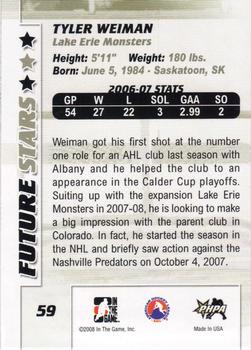 2007-08 In The Game Between the Pipes #59 Tyler Weiman Back