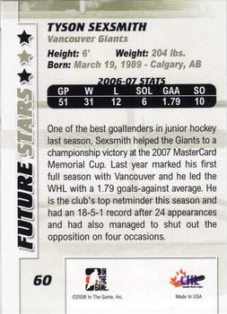 2007-08 In The Game Between the Pipes #60 Tyson Sexsmith Back