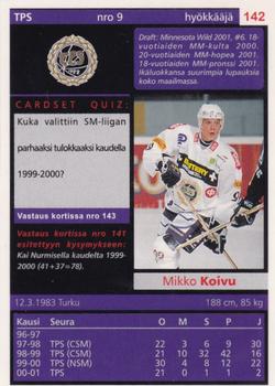 2001-02 Cardset Finland - Autographed #142 Mikko Koivu Back