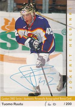 2001-02 Cardset Finland - Autographed #58 Tuomo Ruutu Front