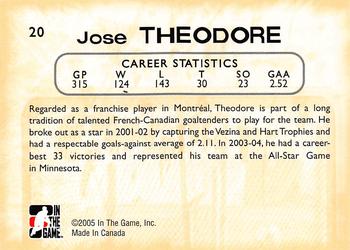 2005-06 In The Game Between the Pipes #20 Jose Theodore Back
