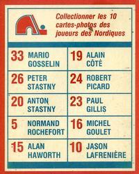 1987-88 Yum Yum Quebec Nordiques #9 Anton Stastny Back
