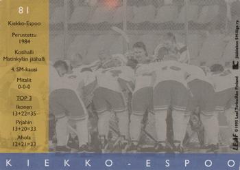 1995-96 Leaf Sisu SM-Liiga (Finnish) #81 Kiekko-Espoo Back