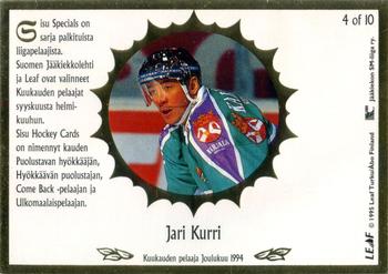 1995-96 Leaf Sisu SM-Liiga (Finnish) - Sisu Specials White #4 Jari Kurri Back