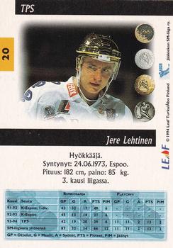 1994-95 Leaf Sisu SM-Liiga (Finnish) #20 Jere Lehtinen Back