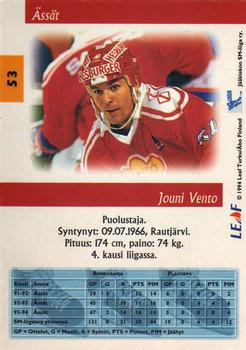 1994-95 Leaf Sisu SM-Liiga (Finnish) #53 Jouni Vento Back