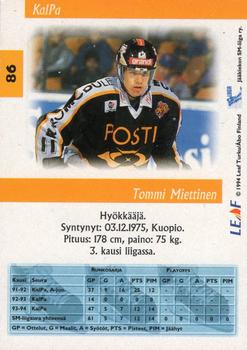1994-95 Leaf Sisu SM-Liiga (Finnish) #86 Tommi Miettinen Back