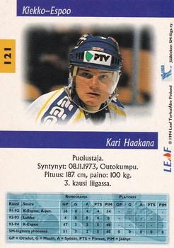 1994-95 Leaf Sisu SM-Liiga (Finnish) #121 Kari Haakana Back