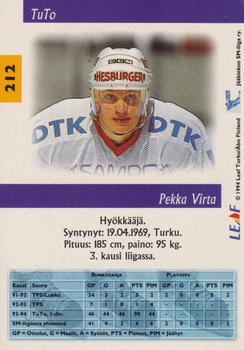 1994-95 Leaf Sisu SM-Liiga (Finnish) #212 Pekka Virta Back