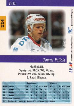1994-95 Leaf Sisu SM-Liiga (Finnish) #224 Tommi Pullola Back