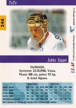 1994-95 Leaf Sisu SM-Liiga (Finnish) #246 Jukka Seppo Back