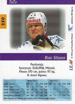 1994-95 Leaf Sisu SM-Liiga (Finnish) #250 Risto Siltanen Back