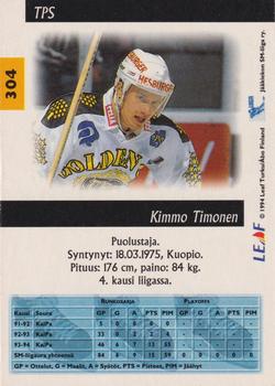 1994-95 Leaf Sisu SM-Liiga (Finnish) #304 Kimmo Timonen Back
