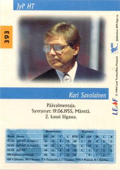 1994-95 Leaf Sisu SM-Liiga (Finnish) #393 Kari Savolainen Back