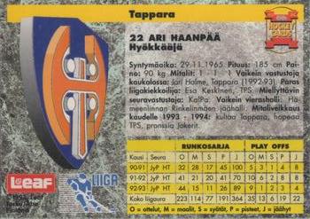 1993-94 Leaf Sisu SM-Liiga (Finnish) #76 Ari Haanpää Back