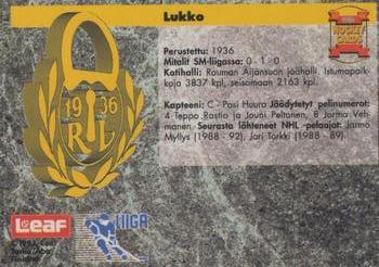 1993-94 Leaf Sisu SM-Liiga (Finnish) #181 Lukko Back