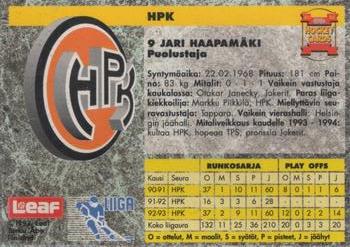 1993-94 Leaf Sisu SM-Liiga (Finnish) #240 Jari Haapamäki Back