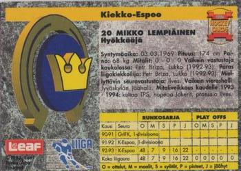 1993-94 Leaf Sisu SM-Liiga (Finnish) #271 Mikko Lempiäinen Back