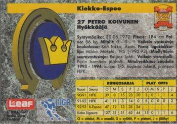 1993-94 Leaf Sisu SM-Liiga (Finnish) #277 Petro Koivunen Back