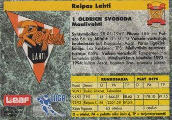 1993-94 Leaf Sisu SM-Liiga (Finnish) #280 Oldrich Svoboda Back