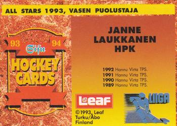 1993-94 Leaf Sisu SM-Liiga (Finnish) #367 Janne Laukkanen Back