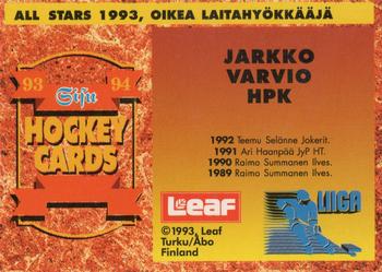 1993-94 Leaf Sisu SM-Liiga (Finnish) #371 Jarkko Varvio Back