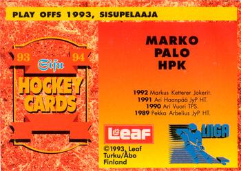 1993-94 Leaf Sisu SM-Liiga (Finnish) #379 Marko Palo Back