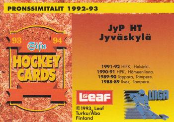 1993-94 Leaf Sisu SM-Liiga (Finnish) #383 Pronssimitalit JyP HT Jyväskylä Back
