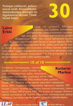 1994-95 Leaf Sisu SM-Liiga (Finnish) - Magic Numbers #10 Jukka Tammi Back
