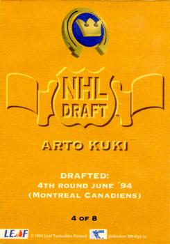 1994-95 Leaf Sisu SM-Liiga (Finnish) - NHL Draft #4 Arto Kuki Back