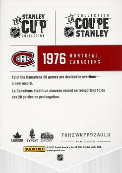 2012 Panini Molson Stanley Cup Collection #NNO 1976 Back
