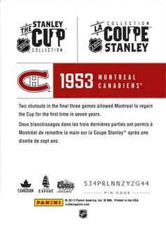 2012 Panini Molson Stanley Cup Collection #NNO 1953 Back